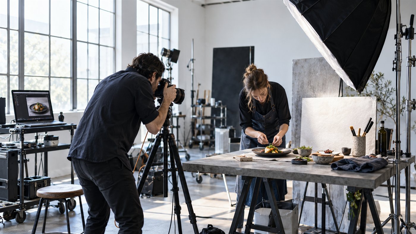 Commercial food photographer and stylist working in a professional studio